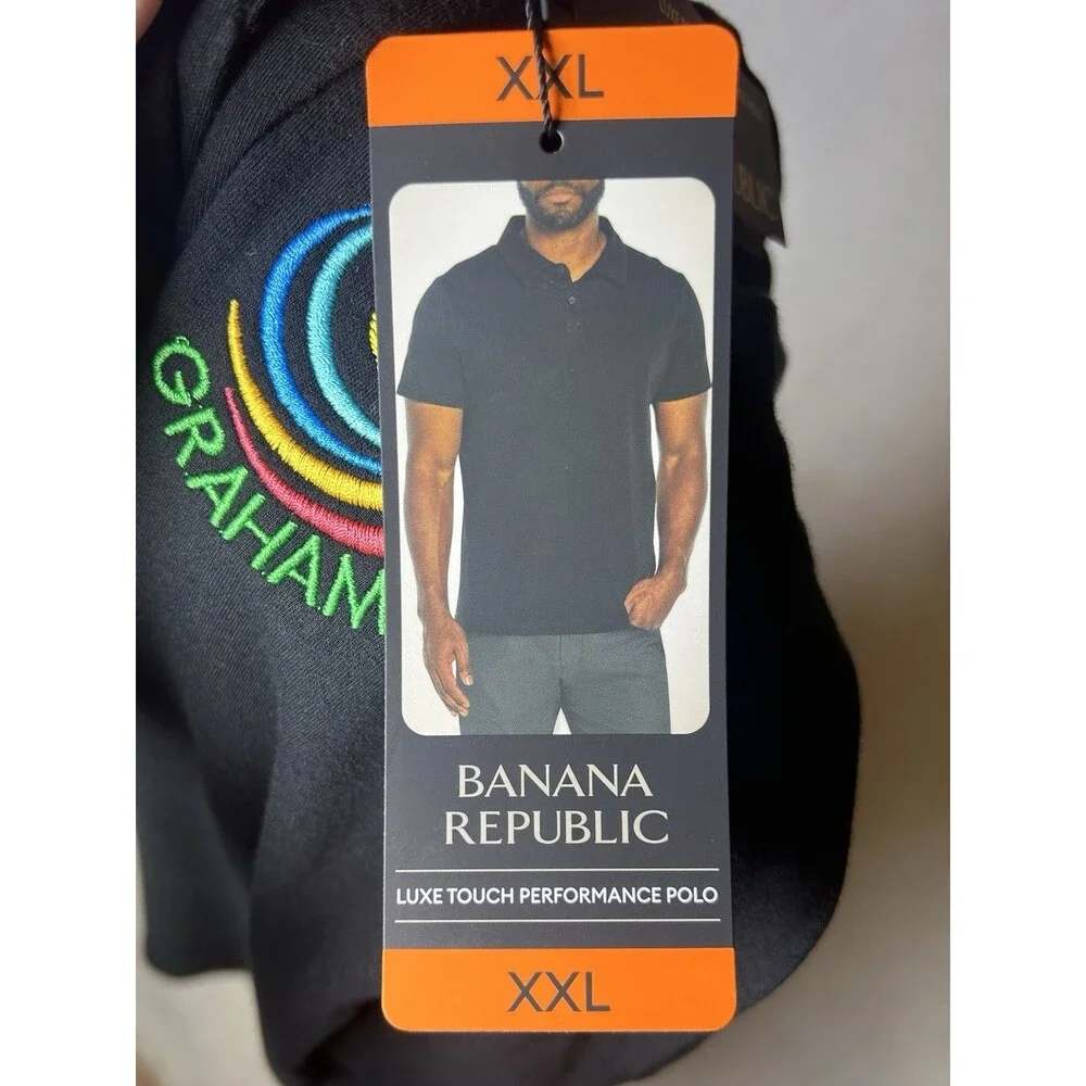 Banana Republic Luxe Touch Performance Men's Black Cotton XXL Polo Shirt Logo